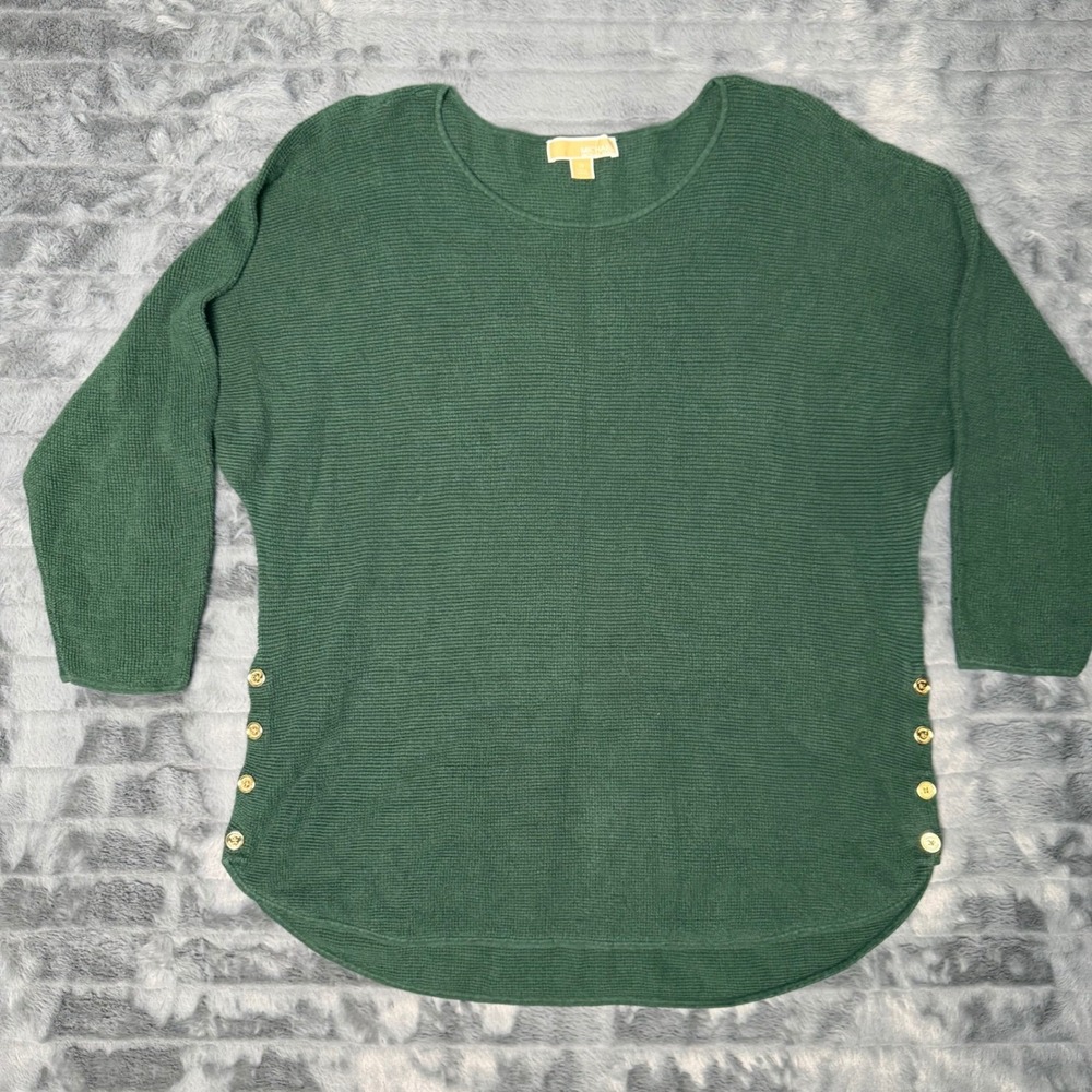 Michael Michael Kors Green Button Side Knit Sweater Tunic Womens 2X Scoop Neck